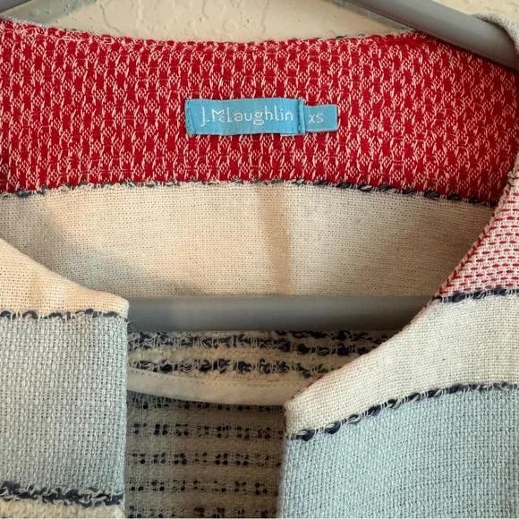 J. McLaughlin Red and Blue Fringe Cardigan Sweater - Picture 5 of 6